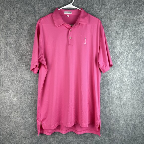 Peter Millar Summer‎ Comfort Solid Performance Polo Shirt Mens L Pink Golf Logo - Picture 1 of 14